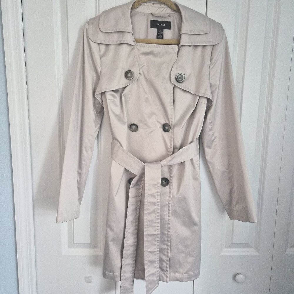 Alfani Cream Beige Trench Coat M Belted Double Breasted Classic Spring Jacket